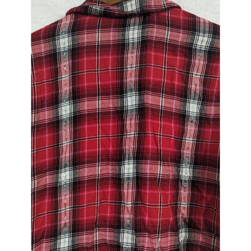 Victorias Secret Womens Top Red Plaid Button Front Long‎ Sleeve Shirt Large